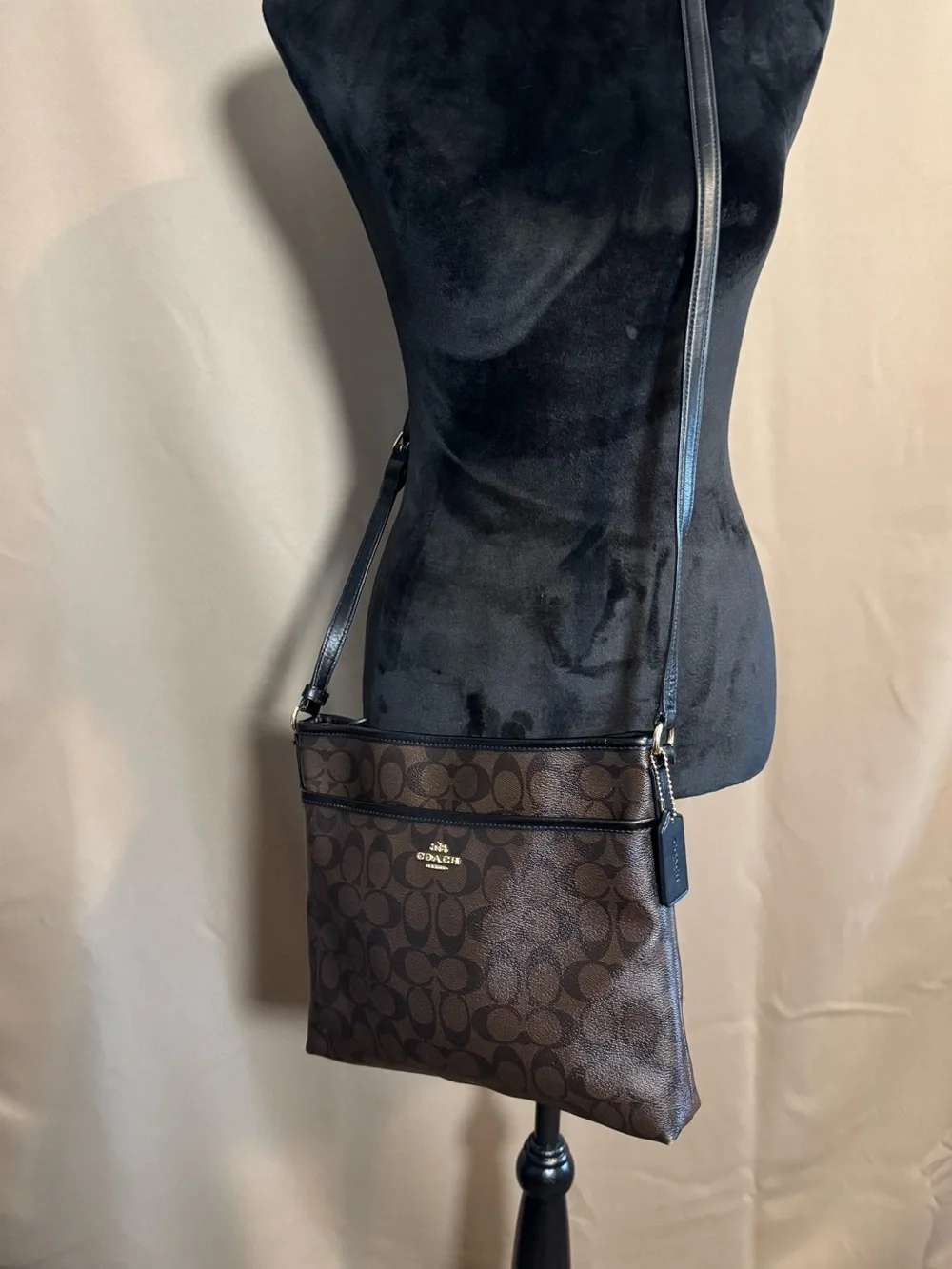 Coach Dark Brown Signature Crossbody Shoulder Bag